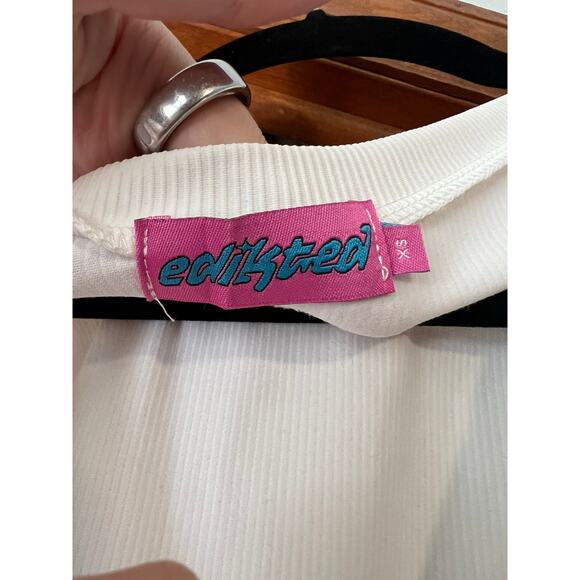 Edikted Women's High Cut Ribbed V Neck Sleeveless Bodysuit White Size XS - Picture 6 of 11